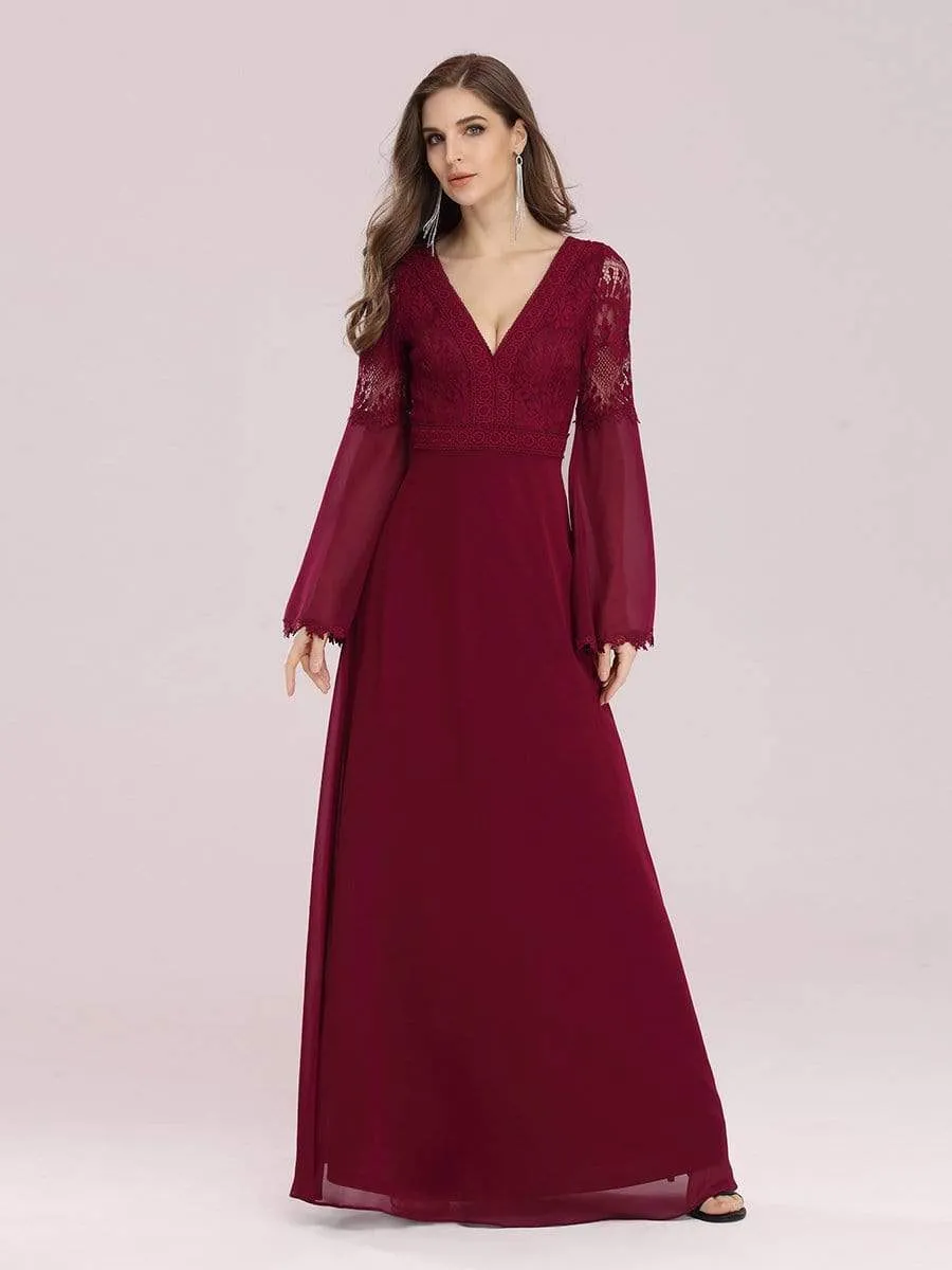 Trendy V Neck A-Line Chiffon Bridesmaid Dress with Lace