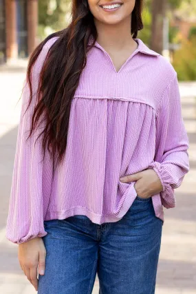 V Neck Bubble Sleeve Babydoll Blouse