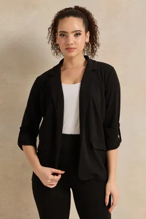 Women Black Rolled Up Sleeve Blazer