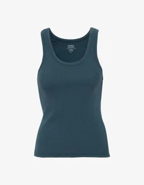 Women Organic Rib Tank Top - Petrol Blue