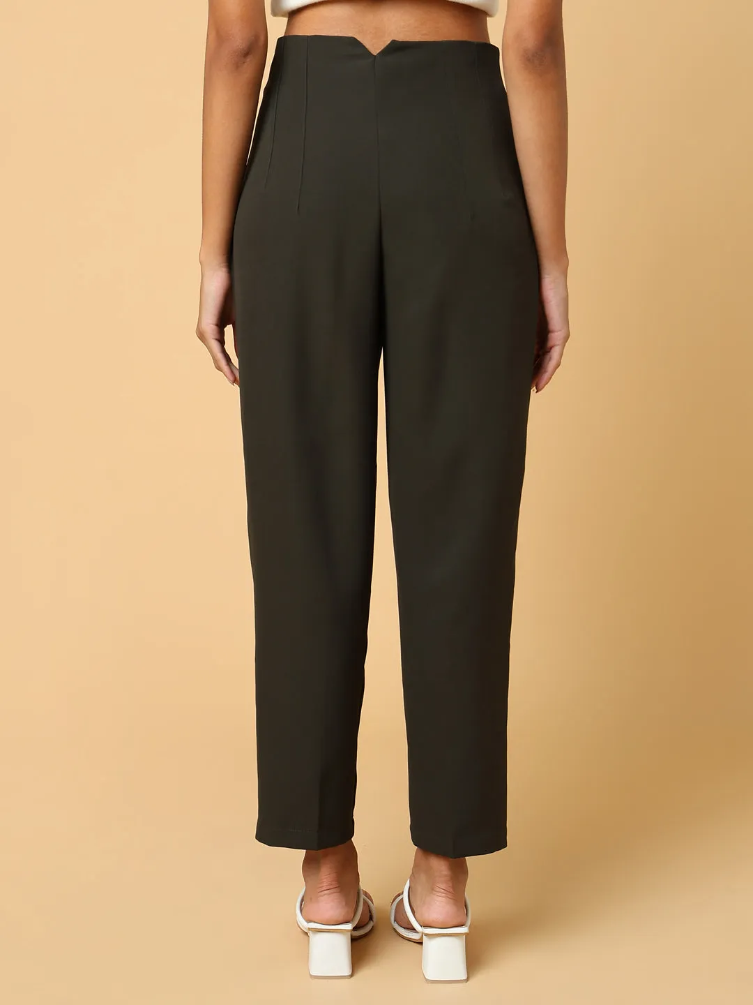 Women Solid Olive Formal Trouser