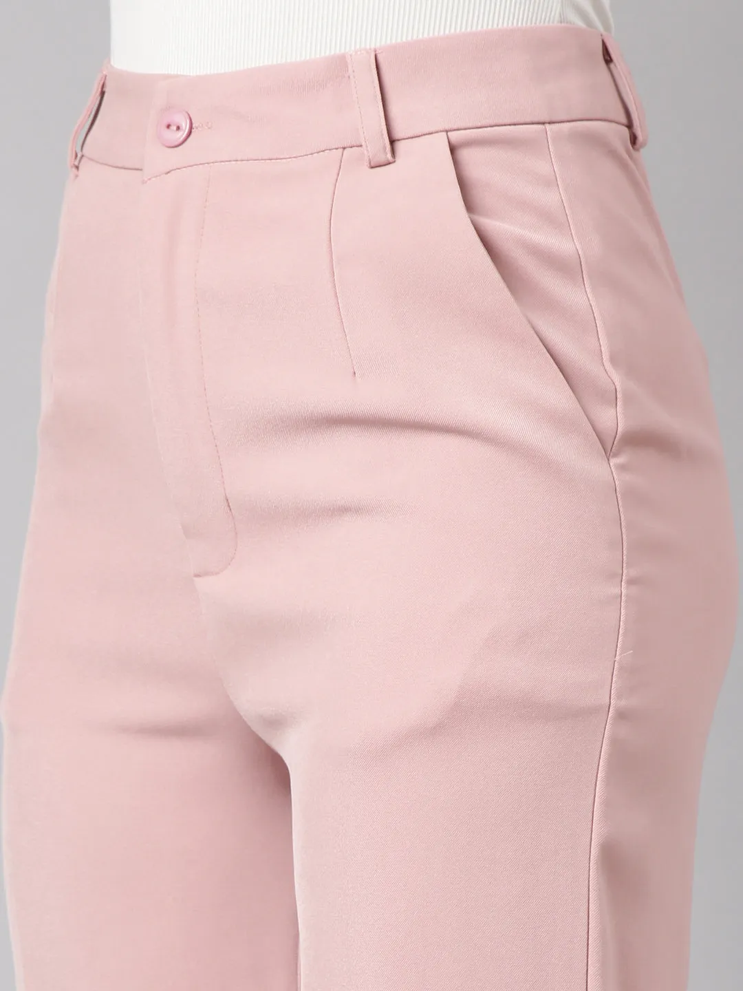 Women Solid Peach Parallel Trousers