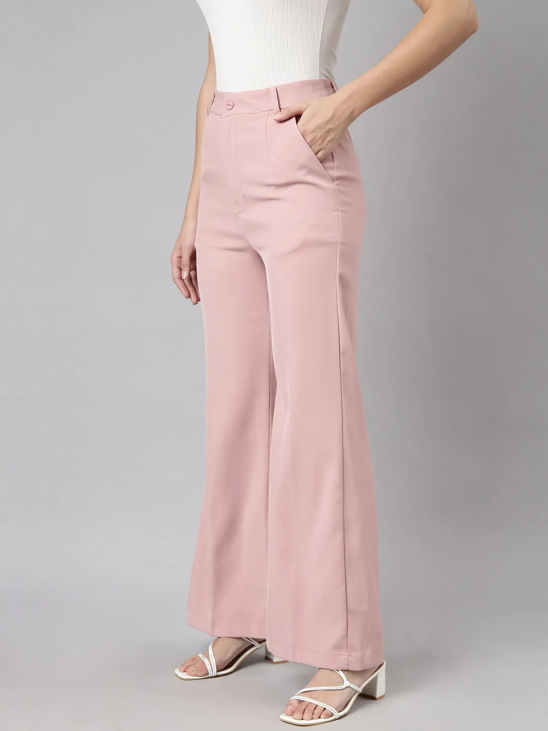 Women Solid Peach Parallel Trousers